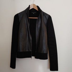 Vintage Banana Republic Knitted Bomber Jacket (Goat Leather) | Black | XS